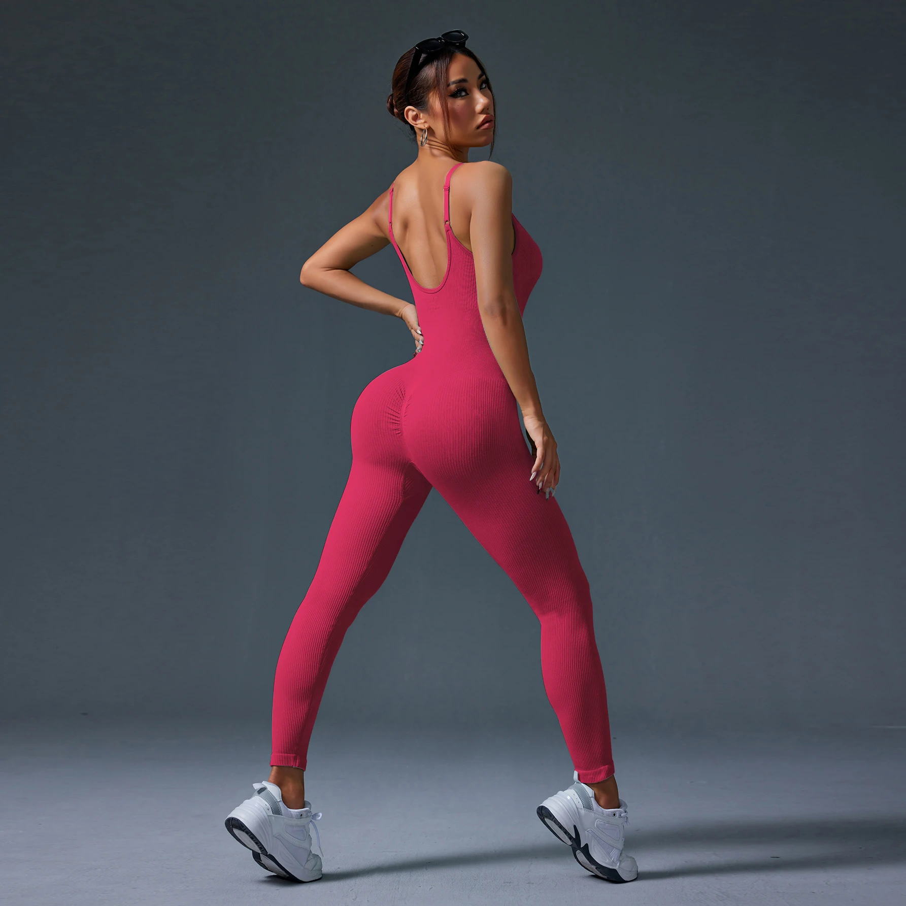 Wanita Bergaris Gym Celana Kodok Kebugaran Rajutan Mengerut Latihan Olahraga Leggins Latihan Elastis Butt Lifting Yoga Celana Romper