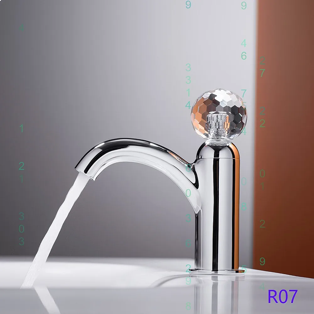 Cross-border Crystal Single Hole Deck Mount Faucet Cold Hot Mixer Bathroom Basin Chrome Plated