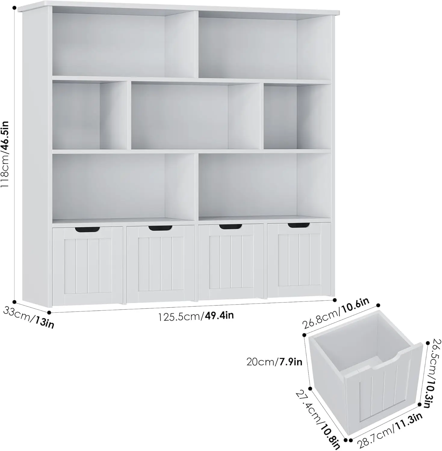 Toy Storage Organizer, 4 Movable Chests, 7 Cubes, Grey