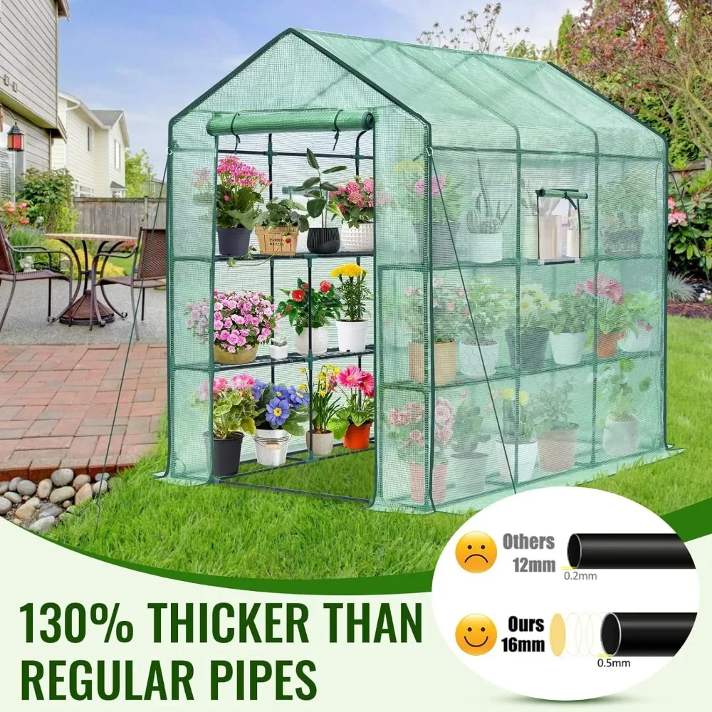 Greenhouse 56 X 85 X 75 Outdoors Portable Greenhouse Kit with Mesh Side Windows PE Cover Heavy Duty Walk in Green House