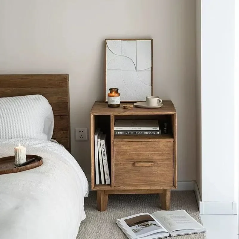 Home retro solid wood bedside table small bed and breakfast bedroom locker modern log simple