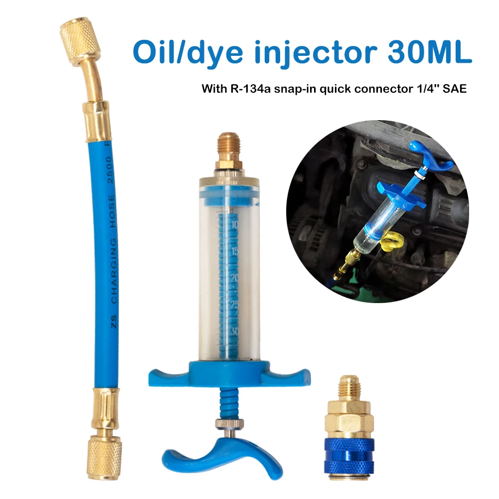 

A/C Oil Injector R134A Refrigerant Oil Dye Injection Tool Quick Connector 1/4" Injector Tool Set Manual Screw-in Oiler Adapter