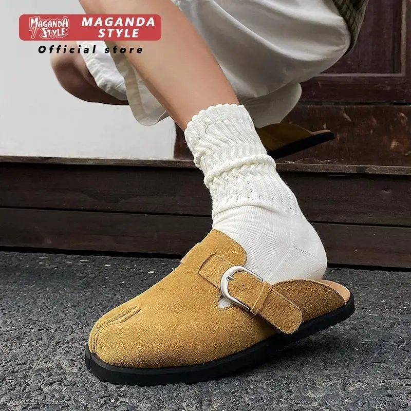 Tabi slippers men's suede leather summer fashion split toe design Boken slippers youth trend wear-resistant outdoor Muller shoes