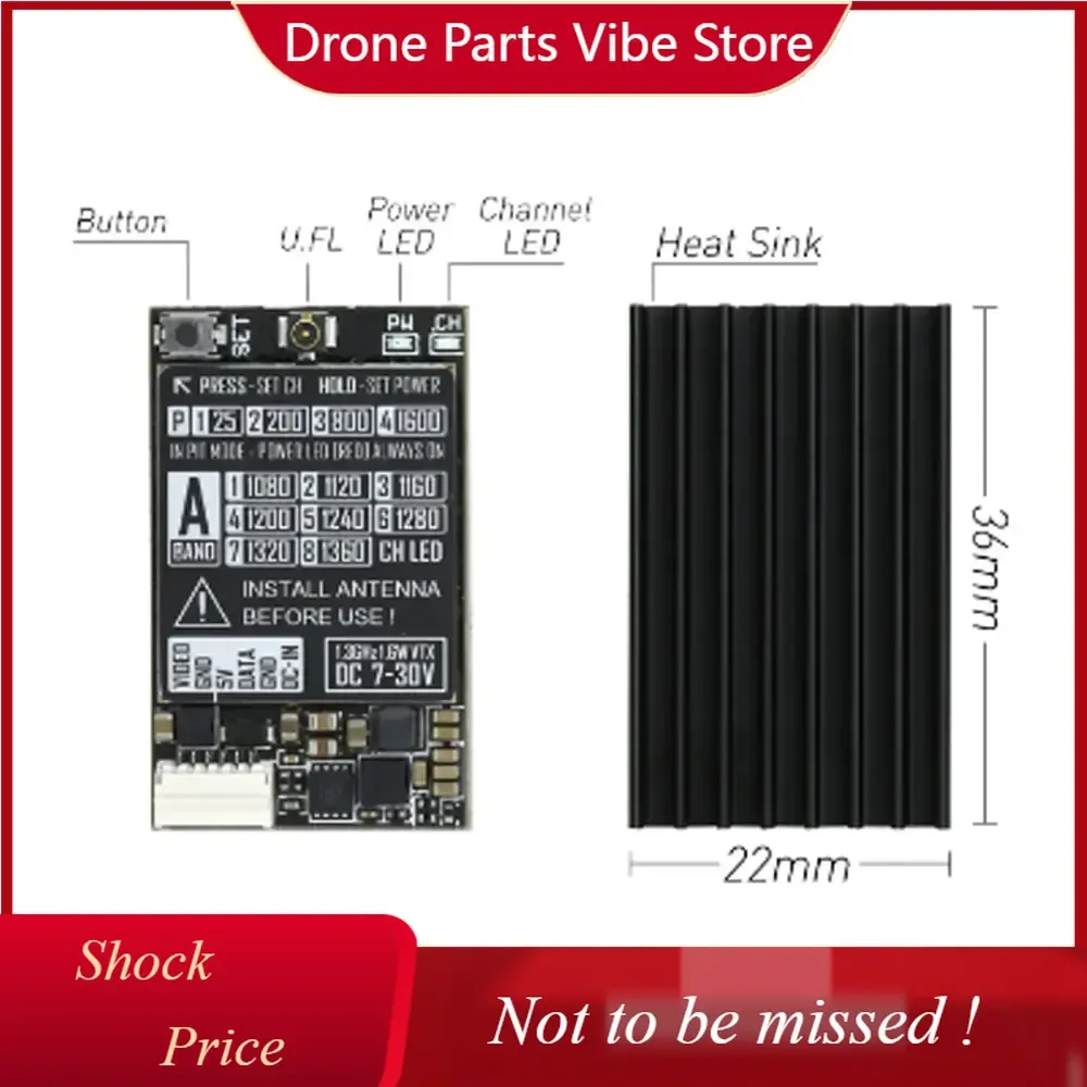 

DP Rush 1.2G/1.3G 1.6W V1.2 VTX 7-30V Analog Video Transmitter Module for RC FPV Drones Parts
