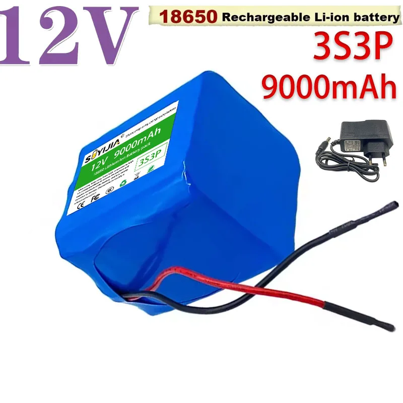 

3s3p-Batterie Lithium-ion 18650, 12V, 9Ah, 9000mAh, Avec BMS Intégré Et Chargeur Inclus