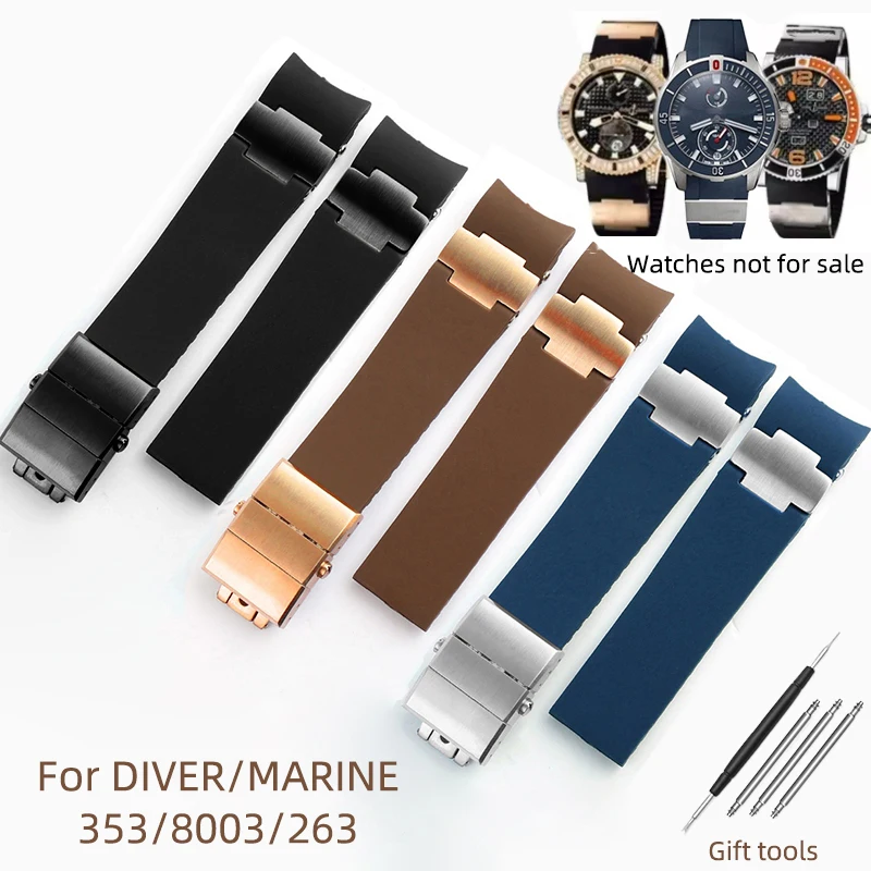 22mm For Ulysse Nardin Silicone Rubber strap 263 353 DIVER Athens Curved End strap metal joint Waterproof Men Watch accessories