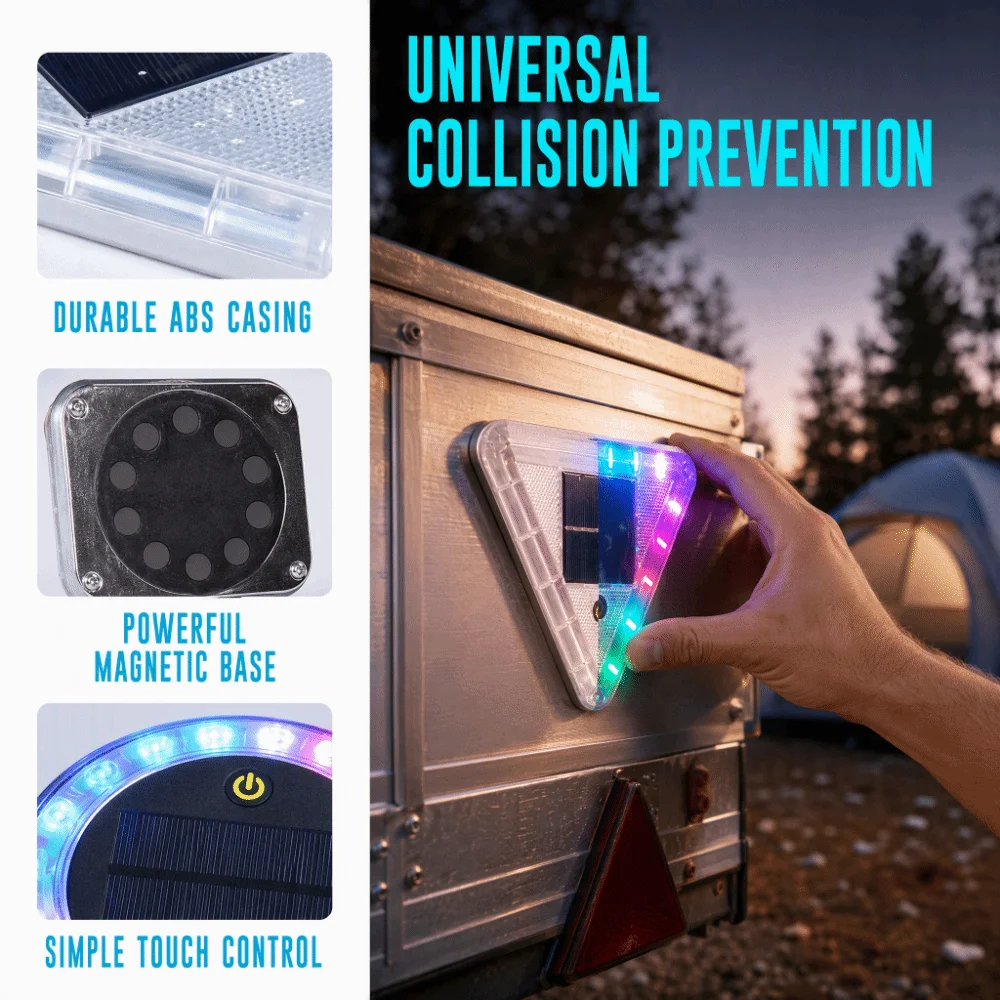 Solar Powered LED Solar Warning Light Magnetic Base Touch Switch Wireless Truck Lamp 2 Flash Modes Anti Rear End