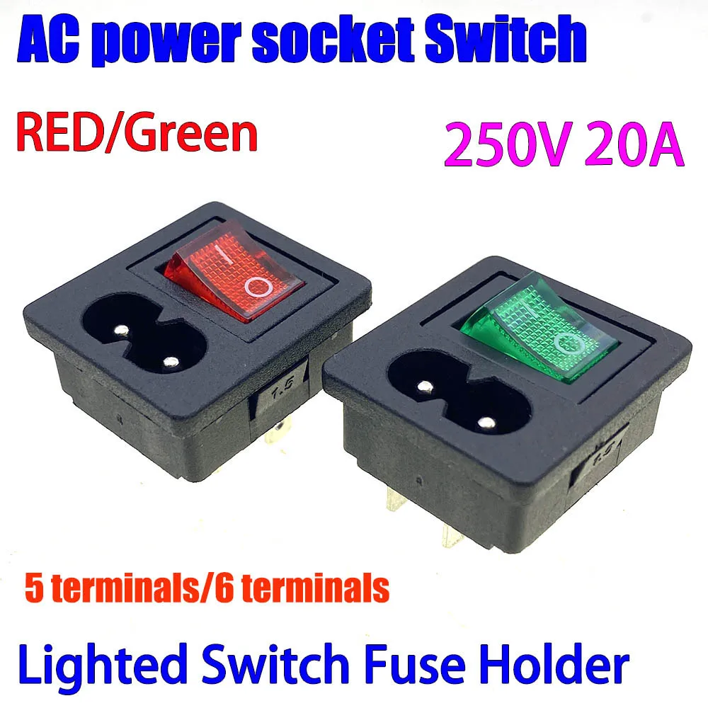 

AC 250V 20A Power Socket Fuse Switch Connector Plug with Red/GreenRocker Switch Connectors Plug Connectors Dielectric Intensity