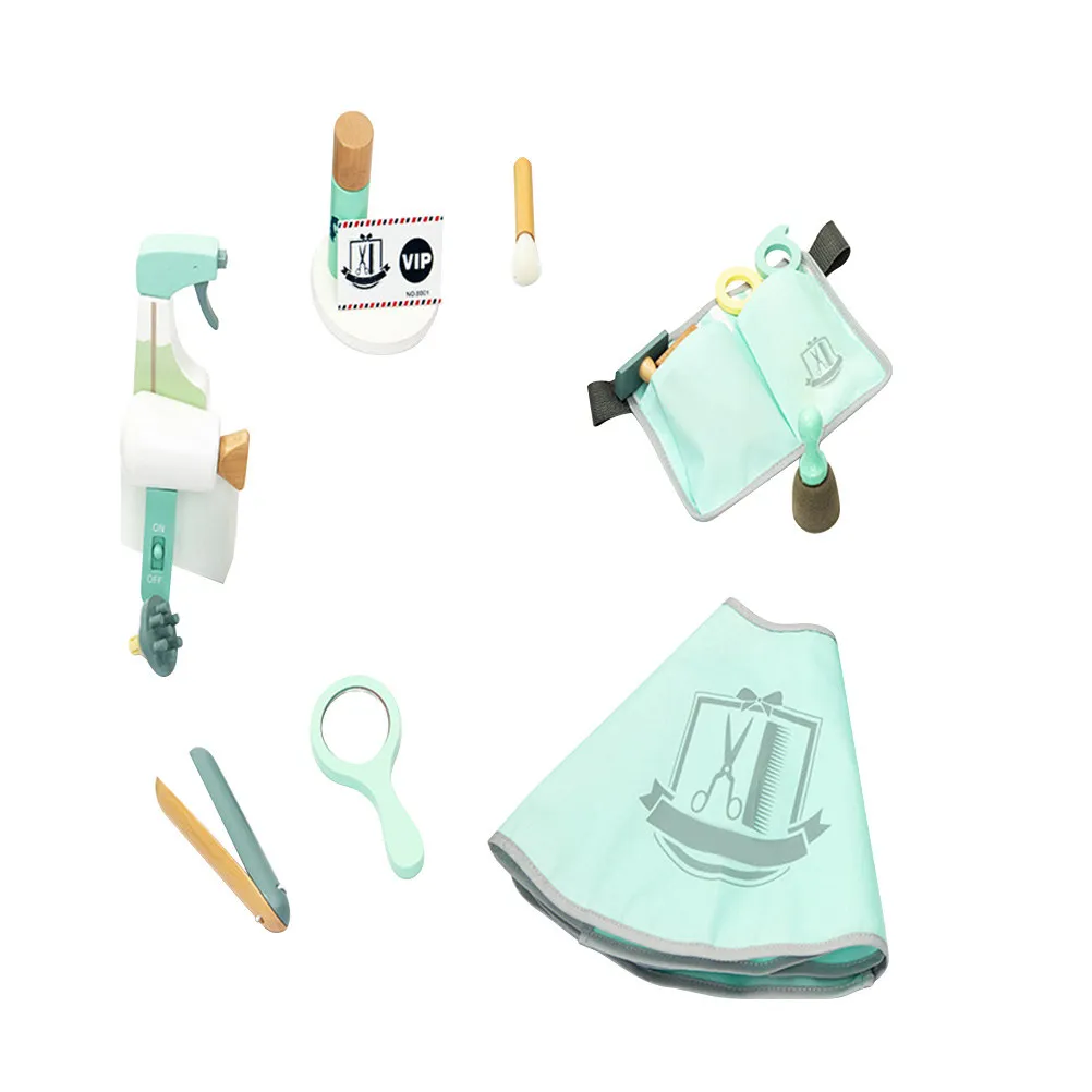 

1Set Wooden Barber Playset for Kids Safe Smooth Edges Pretend Play Hair Cutting Tools Kids Role Salon Set