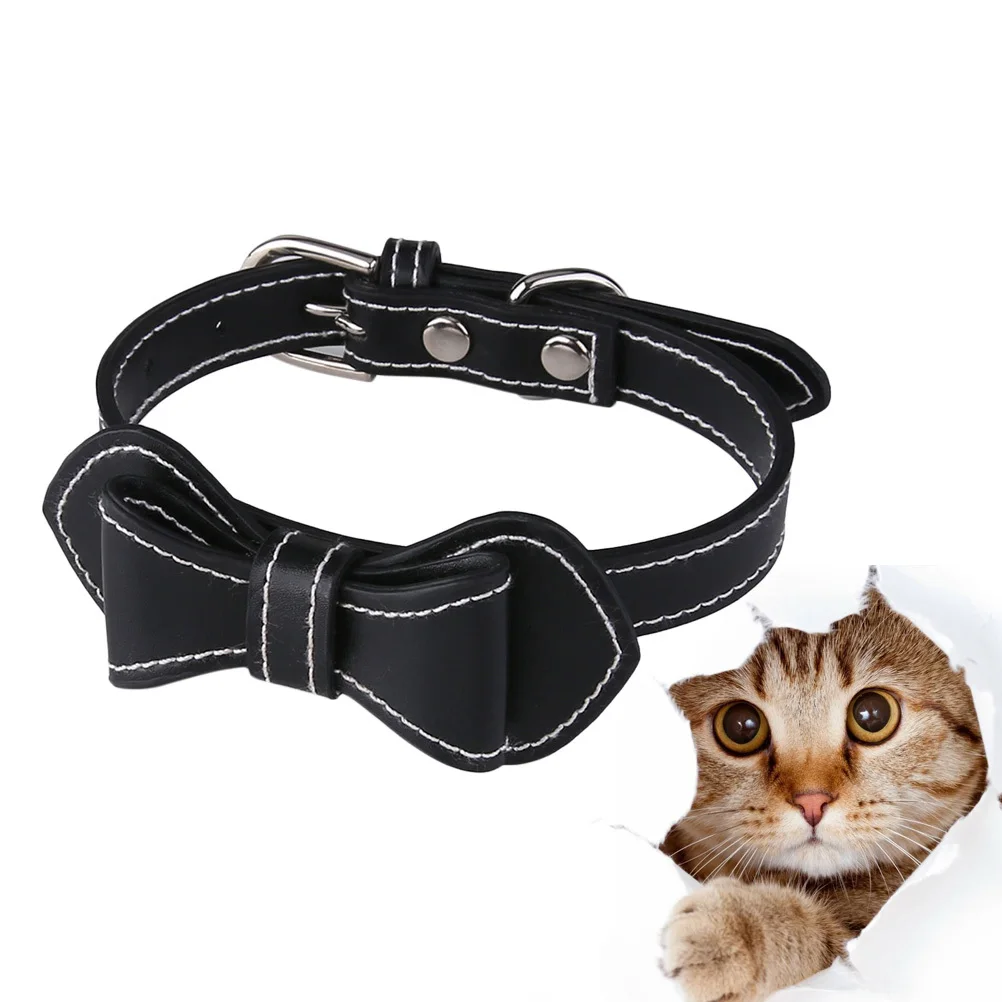 

Creative Bowknot Cat Collar PU Material Soft Strong Pet Neckband Stylish Dog Puppy Accessory Ideal Photo Prop Home Use