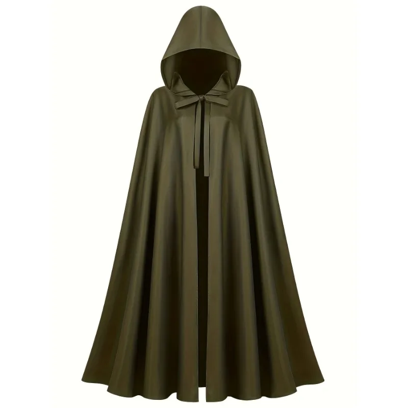 1pcs Polyester Hooded Cape Matte Solid Army Fabric For Escape Room Dark Theme Parties Easy Dust Wipe Long Cosplay Shawl Prop