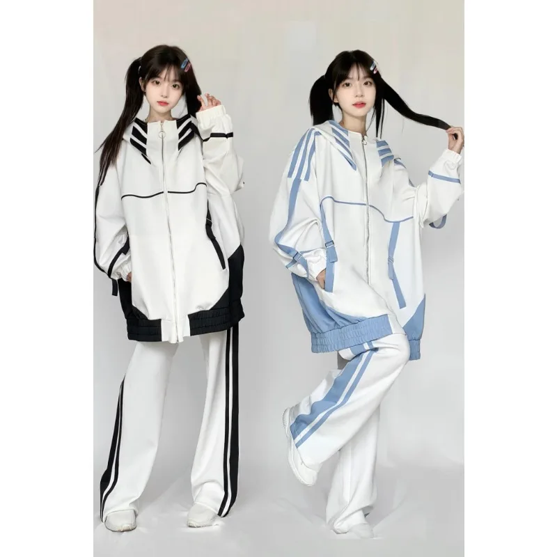 Trousers Sportswear 20223 Autumn New Loose Long Sleeve Zip Multicolor Hoodie Elastic Waist Pants Two Piece Sets Womens Outifits