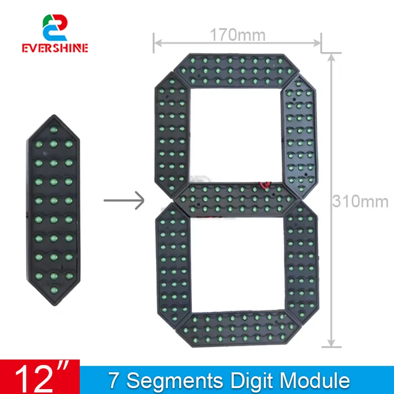 12 Inch Large Digital LED Module Display Ultra Brightness Outdoor Gas Station Number Segment Sign for Business Use