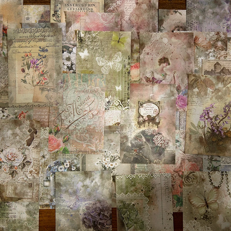 100 pcs Material Book Literature Art Retro Letters Flower Tent Message Decoration Backing Paper Writing Material Paper 4 models