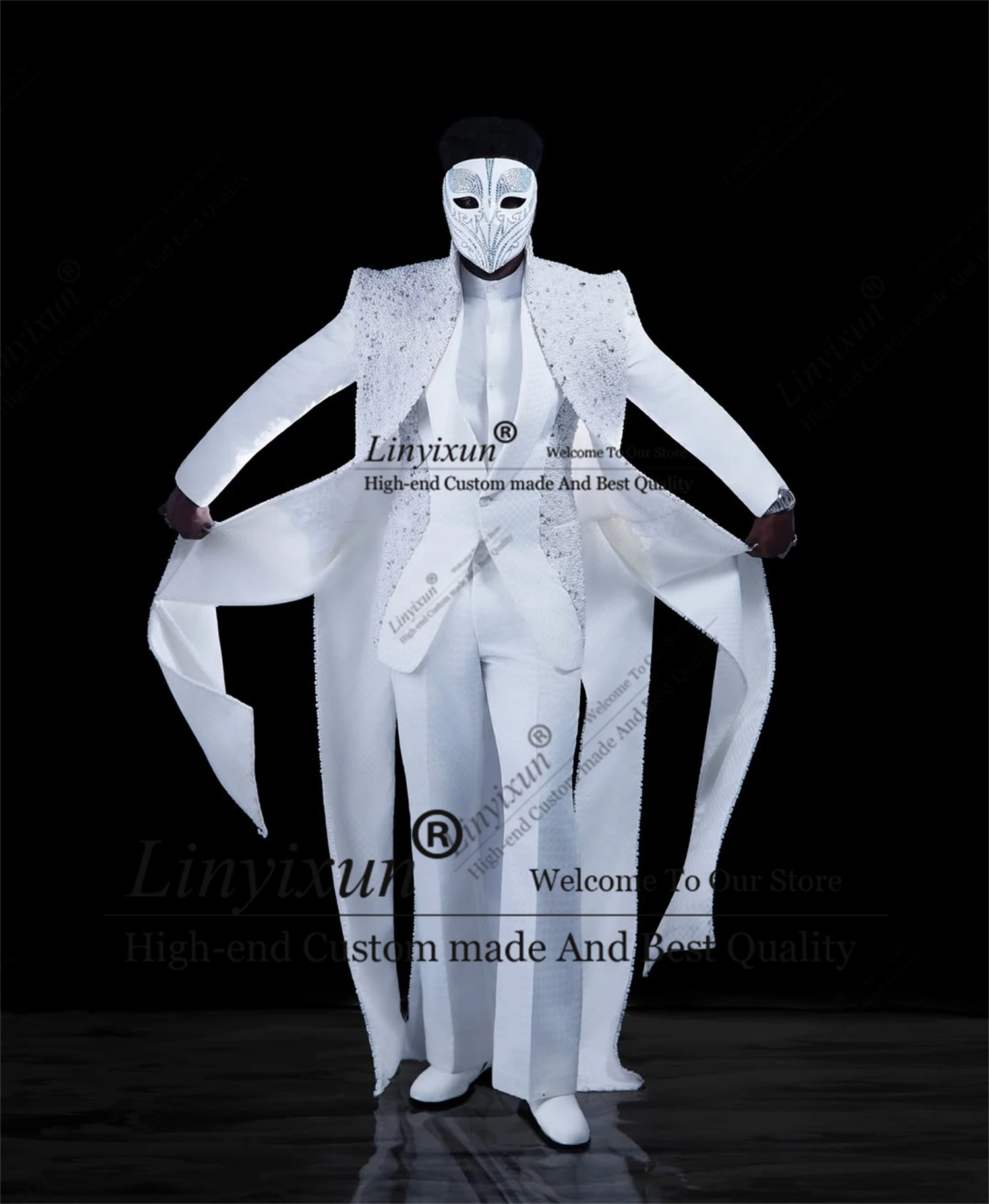 

Shiny Beaded Men's Suit For Wedding Single Breasted With shawl 3 Piece Groom Tuxedos Fashion Party men's suits and separates
