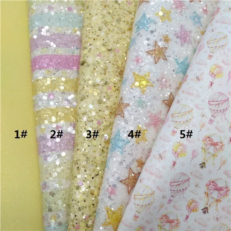 30X134CM Starts Stripes printed Chunky Glitter Faux leatherSheets Felt Backing Glitter For Bows Earrings DIY 21X29CM W609