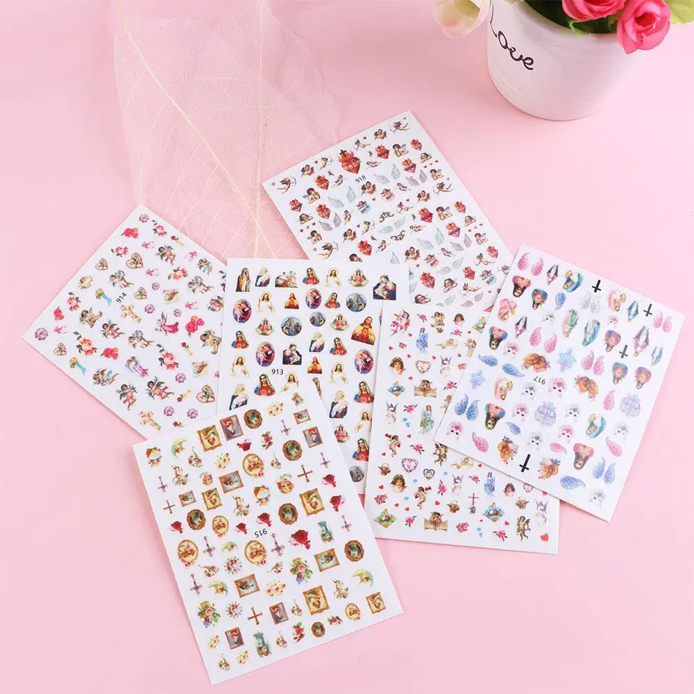 DIY 1/6 Sheets Cupid Mary Flower Heaven Manicure Tools Angel Nail Stickers Nail Decals Nail Art Decorations