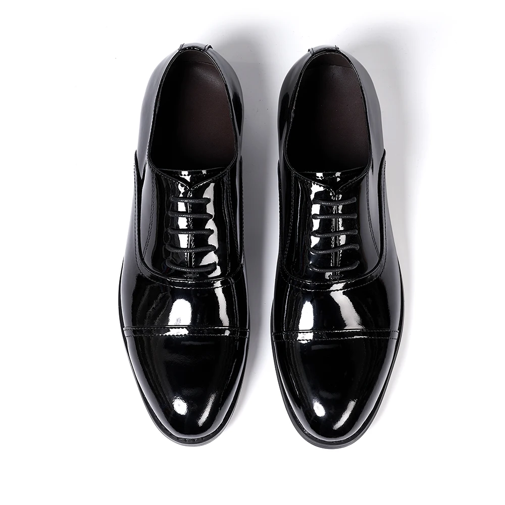 Luxury Mens Oxfords Genuine Patent Leather Solid Cap Toe Wedding Party Dress Shoes for Men Lace-Up Career Office Formal Footwear