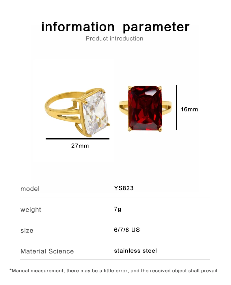 USENSET Shiny Big Square Zirconia Inlaid Stainless Steel Ring Unique High Base Charm Fine Jewelry for Men Women Waterproof