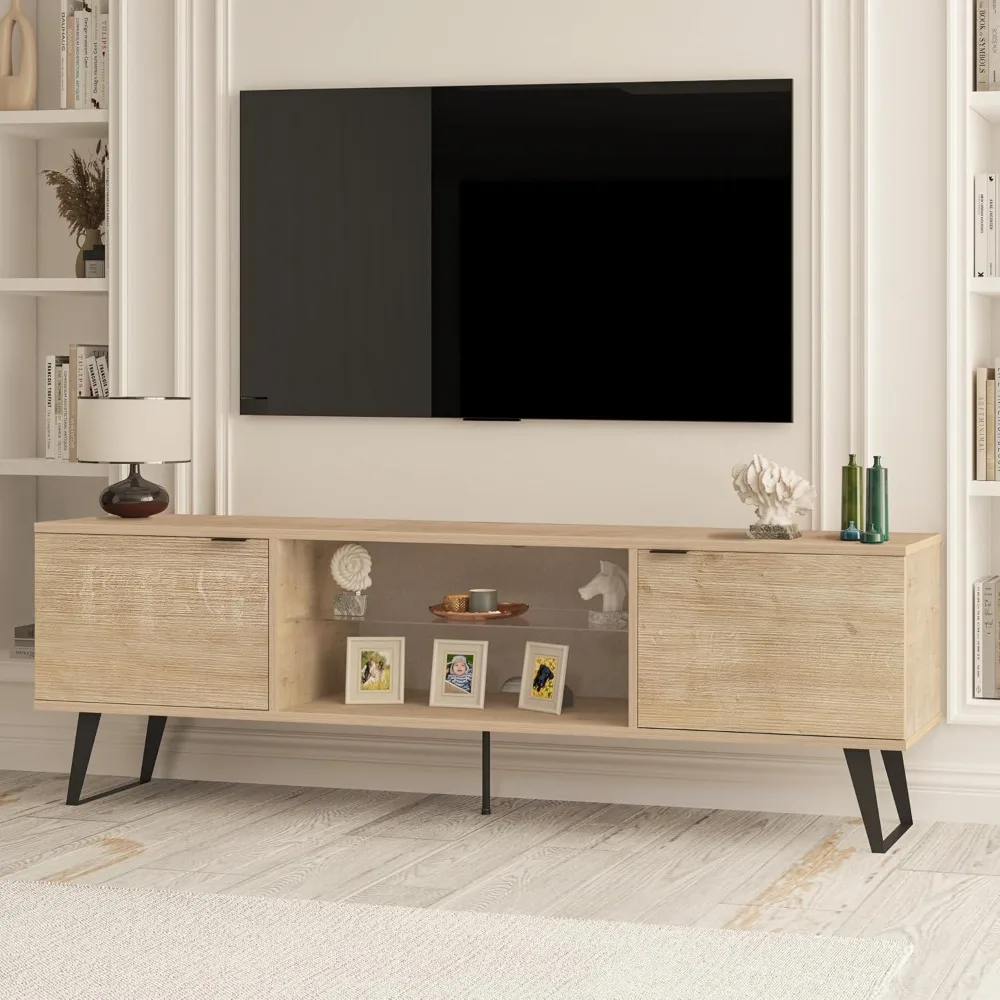 حامل تلفزيون حديث لمنتصف القرن مقاس 75 بوصة، مركز ترفيه المزرعة مع مساحة تخزين | خزانة تلفزيون لأجهزة التلفاز مقاس 75 بوصة #1