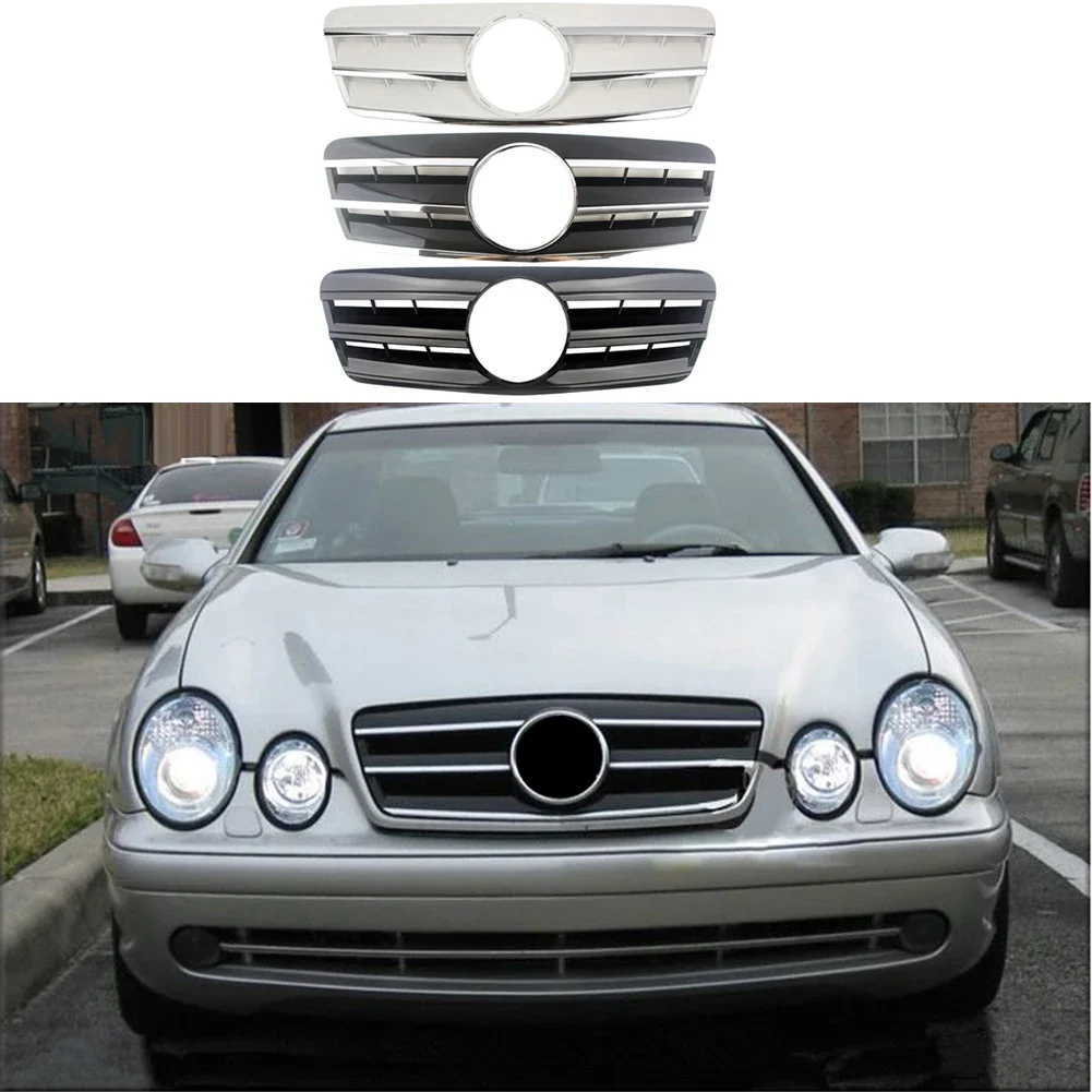 Front Grill Center Hood Grille Bumper For Mercedes-Benz CLK -Class W208 1997 1998 1999 2000 2001 2002 Black Silver