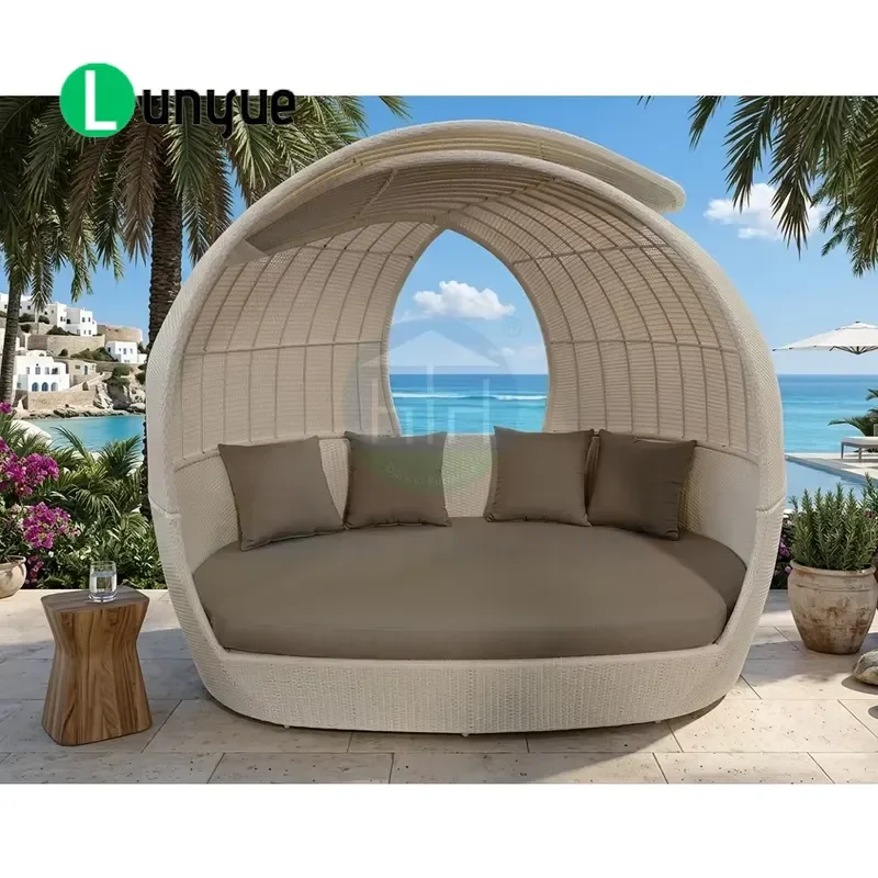 Modern Outdoor Rattan Wicker Daybed Aluminum Frame Lounge Chair Swimming Pool Patio Furniture for Commercial Projects Durable