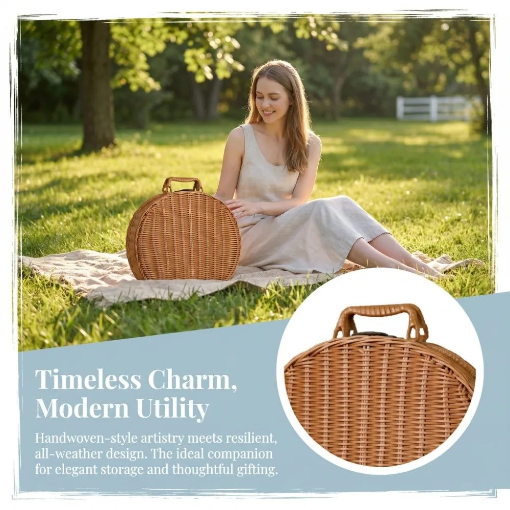 

Round Shape Woven Storage Box Retro Style Portable Rattan Handheld Box Imitation Rattan Rattan Woven Souvenir Container