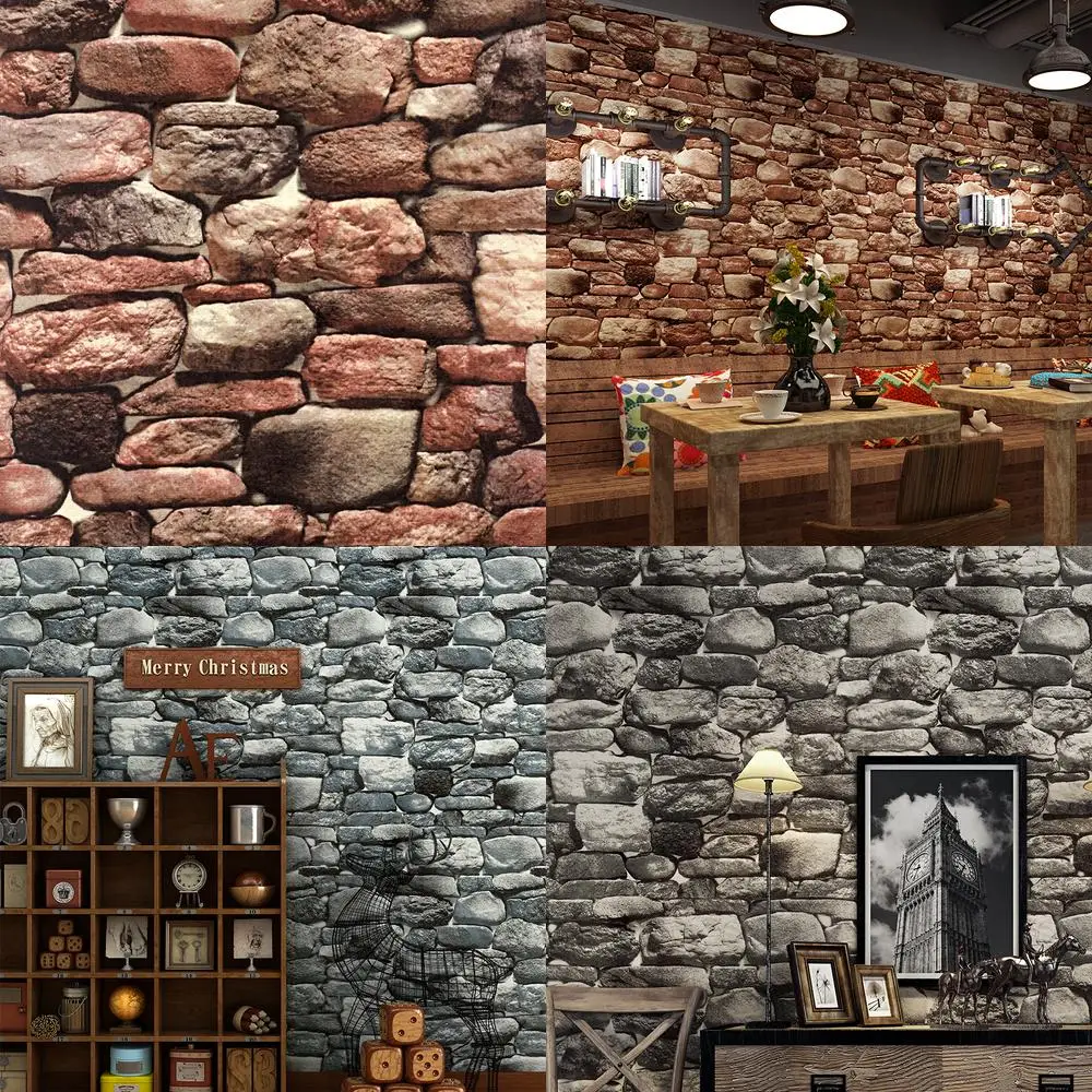 Stone Wallpaper Faux Rustic Retro 3D Dimensional Restaurant Cafe Culture Stone Background Wall Mural