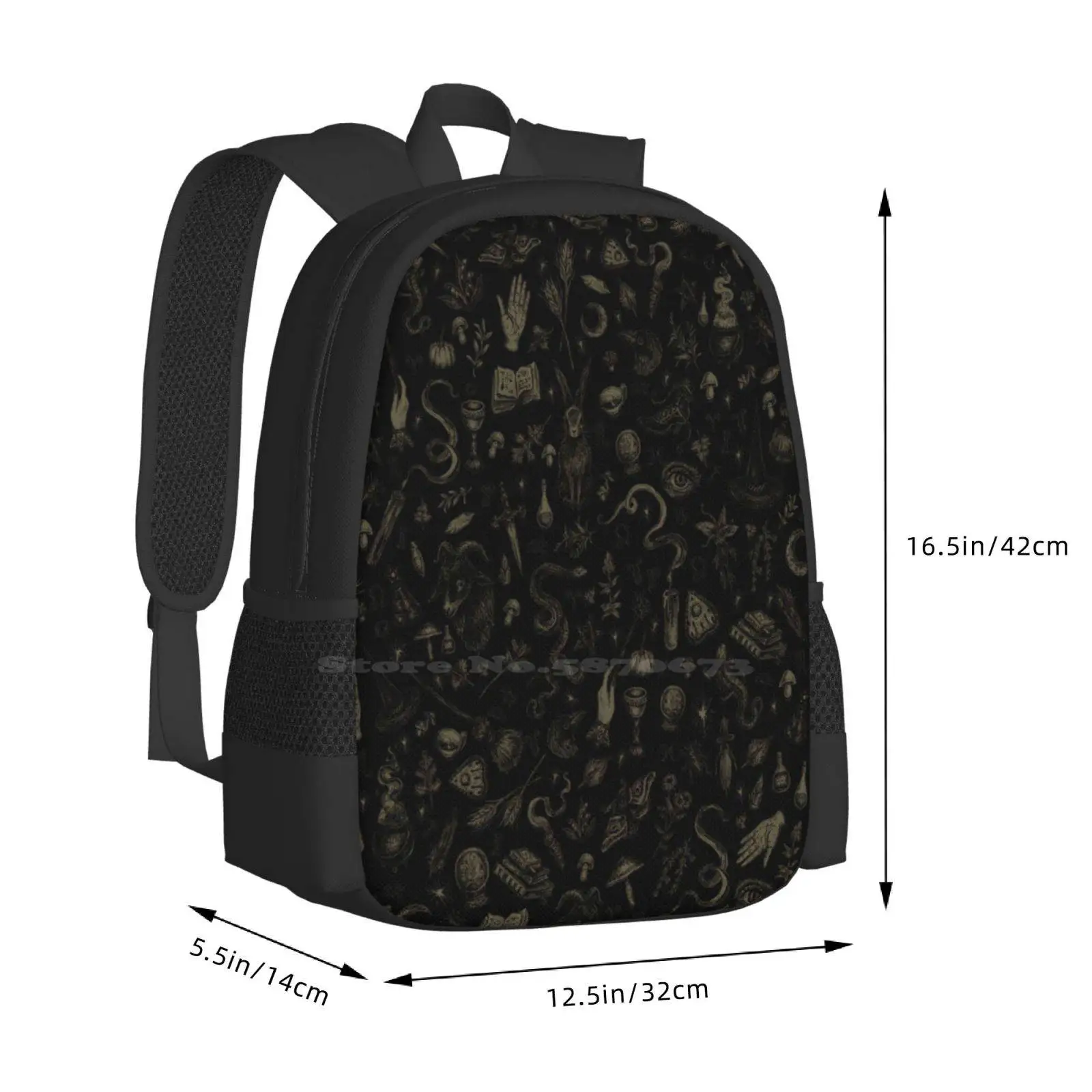 Just Witch Things ( Black And Beige ) 3D Print Design Backpack Student Bag Witch Vvitch Halloween Magic Spooky Autumn Fall