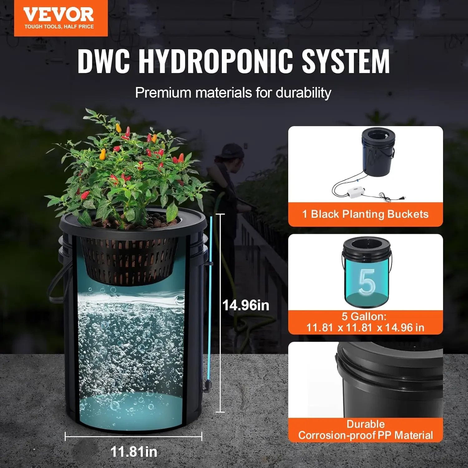 Sistema de cultivo hidropónico DWC, sistema de cultivo hidropónico con kit de goteo superior, cultivo de agua profunda de 5 galones con bomba de aire