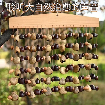 Handmade Tropical Wind Chimes Natural Pangi Nut Shells Bamboo Ethically Sourced Indonesia Outdoor Garden Decor