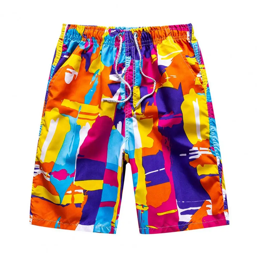 Men Beach Shorts Colorful Geometric Print Men's Beach Shorts with Adjustable Elastic Waist Quick Drying Technology for Summer