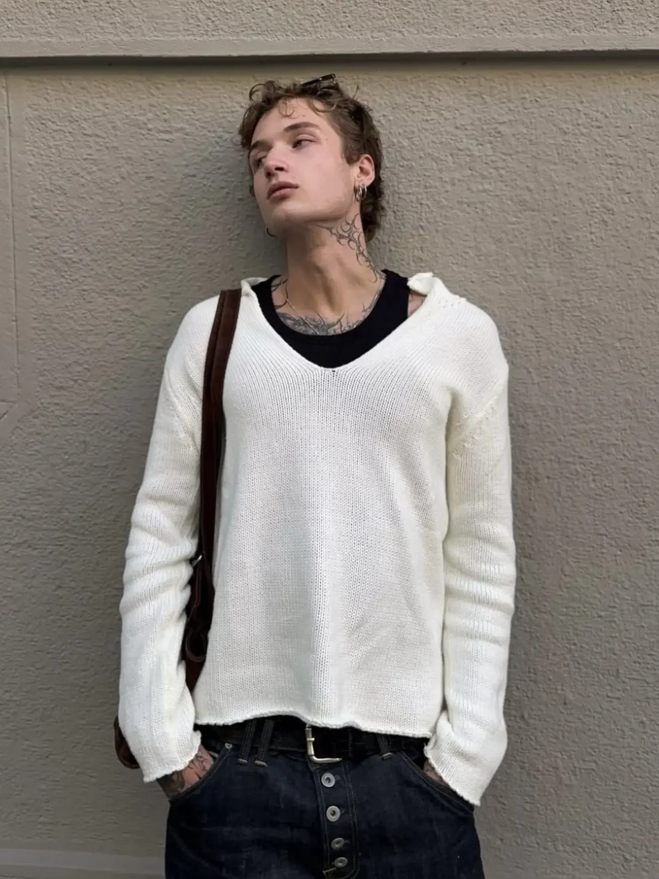 American vintage nofaith V KNIT SWEATER knitted pullover