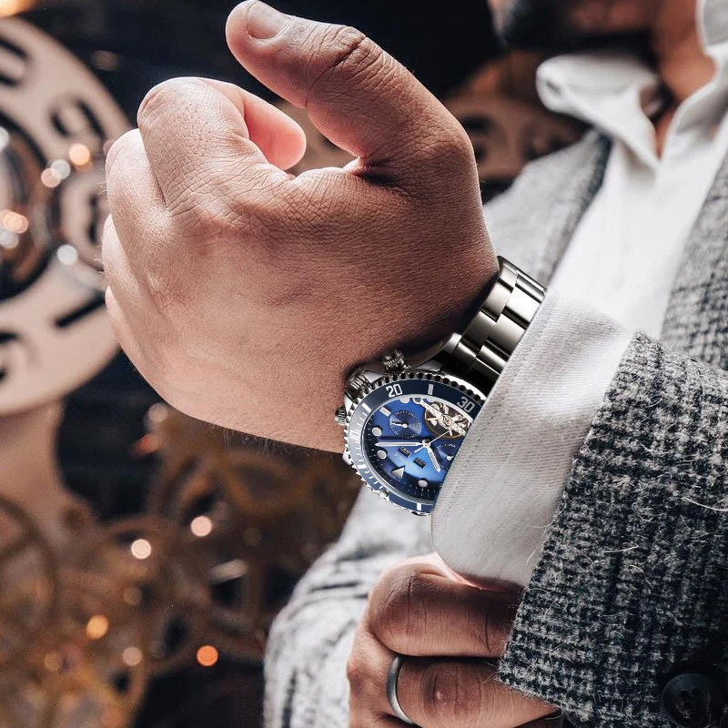 

Mark Fairwhale Men Automatic Watch Waterproof Luminous Skeleton Dial ​Year,Month,Week,Date Luxury Mechanical Wristwatch