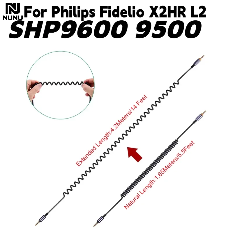 Spring Relief Coiled Headphone Cable for Philips Fidelio X2HR L2 SHP9600 SHP9500 SHP9500S Headphones Cables Cords Wire