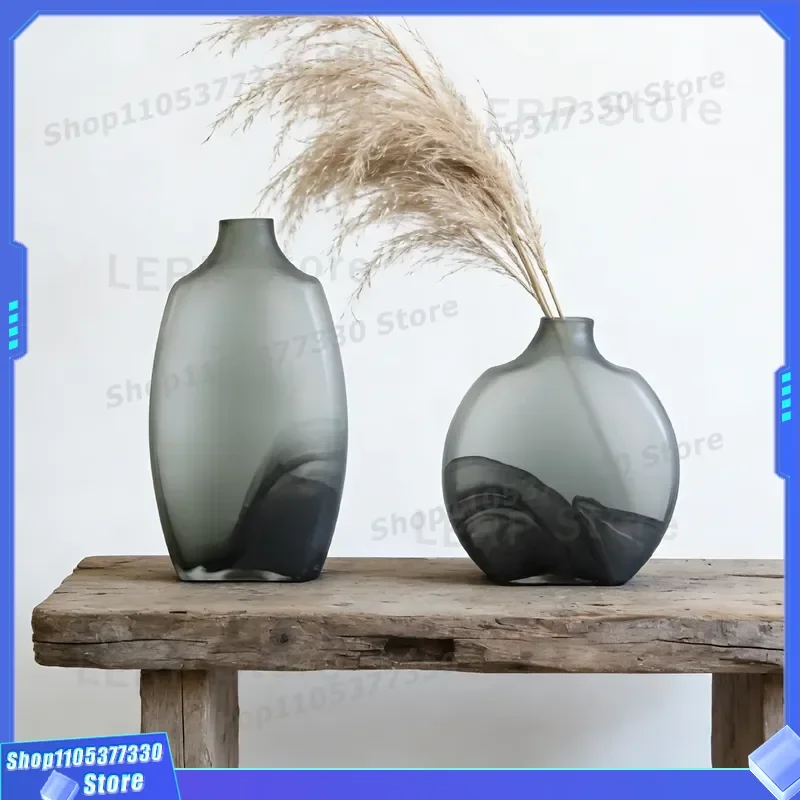 Handmade Frosted Landscape Vase Black White Pattern Decorative Ornament High End Small Mouth Narrow Neck Home Decoration Art