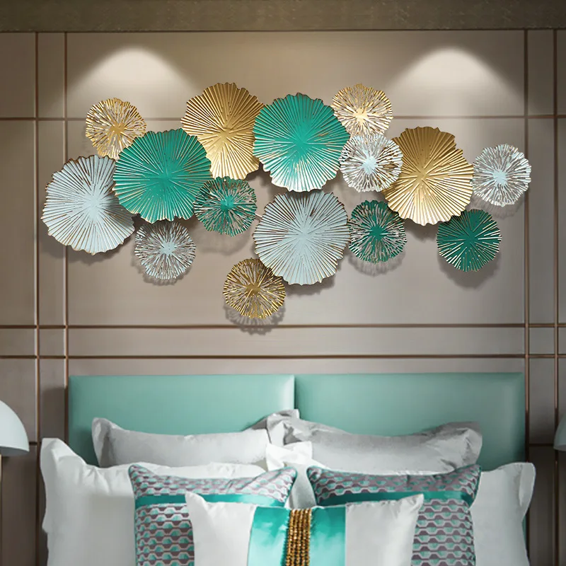 Light luxury sofa background wall wall decoration creative wrought iron wall decoration bedroom bedside pendant