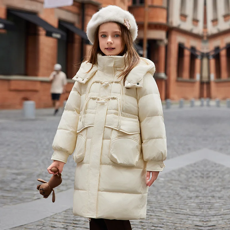 OLEKID 2025 Winter Children Girls Down Jacket Hooded Warm Long Teen Girl Down Jacket Coat 6-14 Years Kids Parka Outerwear Outfit