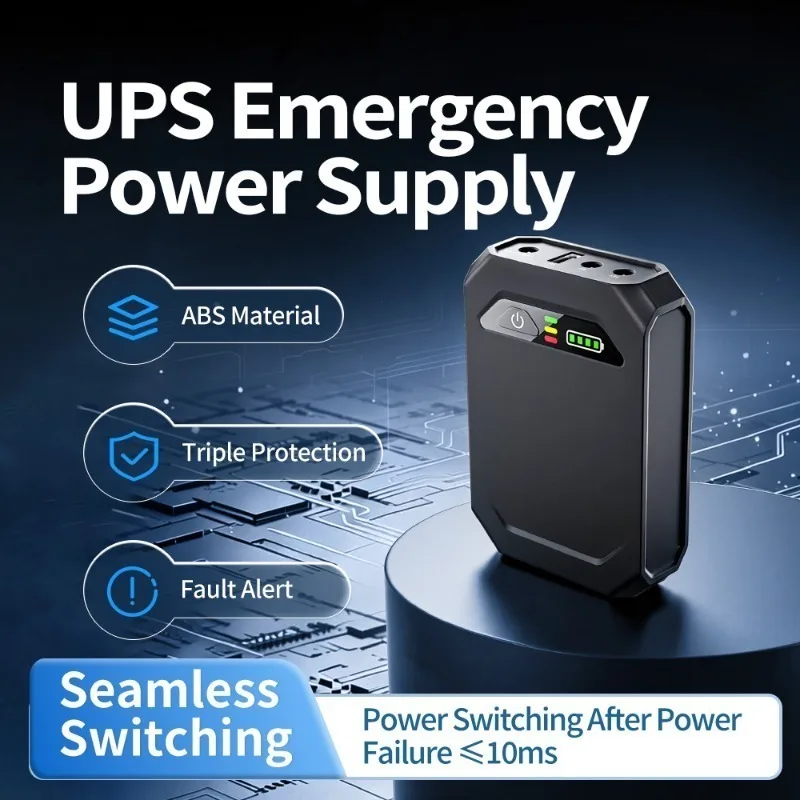 Uninterruptible Power Supply Portable UPS Backup Power Adapter Replaceable Battery 5V‑24V Output for Router NAS Modem Network