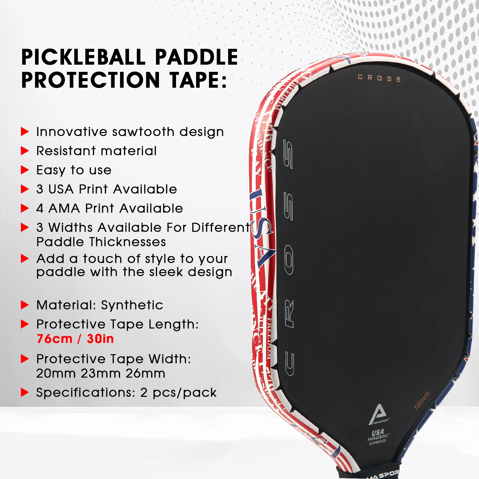 AMASPORT Pickleball Paddle Protection Tape Paddle Head Edge Guard Fits Most Sizes of Pickleball Rackets No Wrinkling