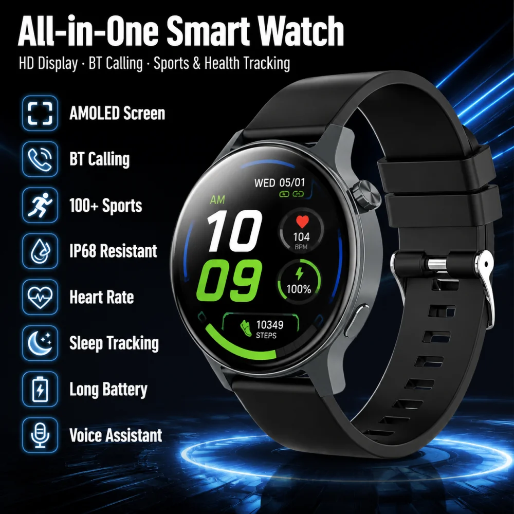 

GEJIAN New 1.43 "HD AMOLED Smart Watch For Men With Heart Rate Sleep IP68 Bluetooth Call Sports Tracking Fitness Smartwatches