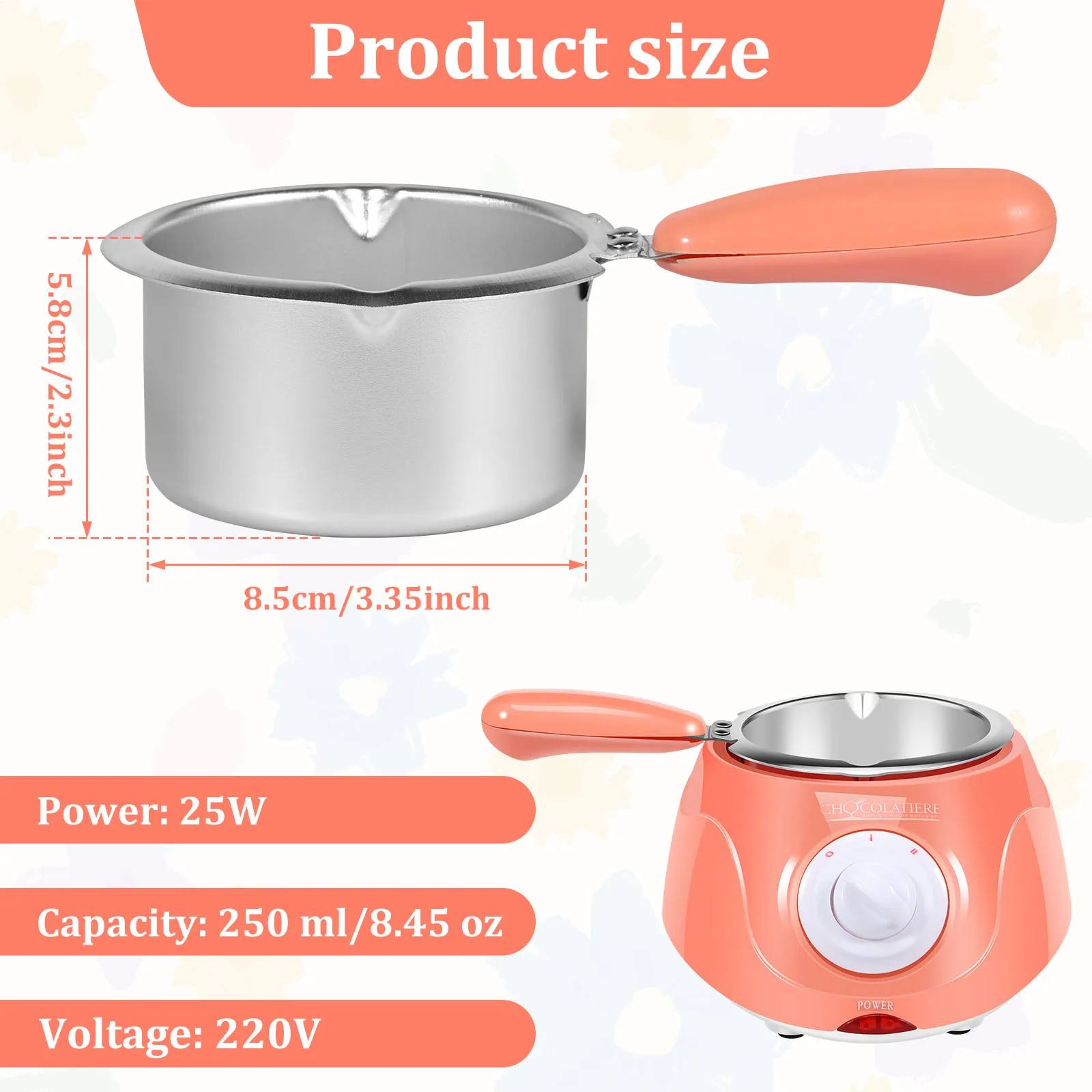 Chocolate Melting Pot 250ml Electric Chocolate Melter 2-Speed Adjustable Temperature Chocolate Butter Cheese Melting Making Kit