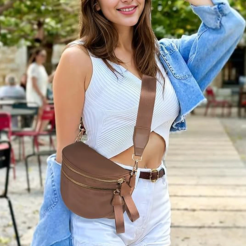 

Nylon Crossbody Bag with Adjustable and Removable Strap Spacious Fanny Packs Solid Sling Bag for Women