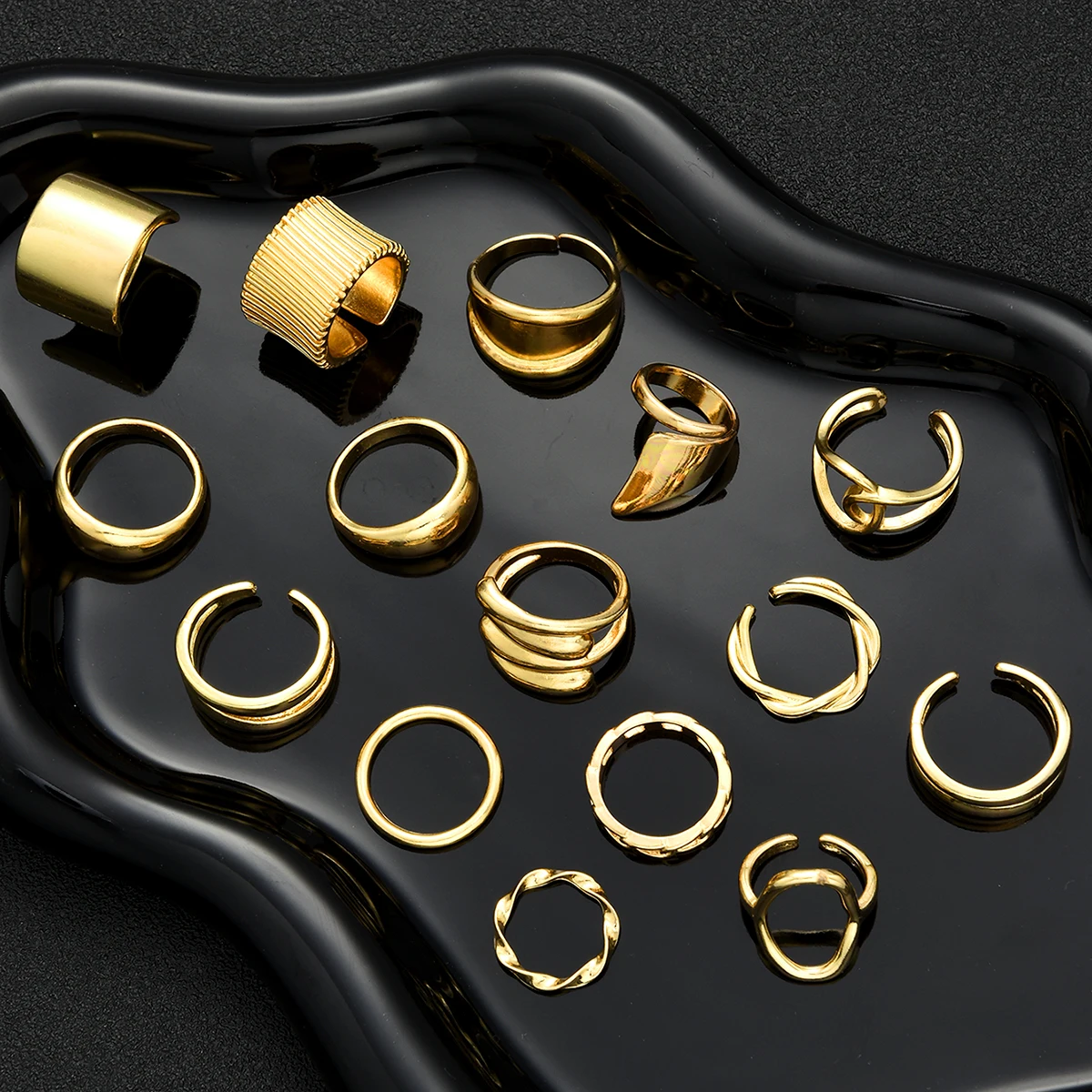 مجموعة خواتم هندسية بوهو عتيقة للنساء موضة الذهب اللون مبالغ فيها الشرير الجوف قطرة الماء خواتم ملابس يومية هدايا مجوهرات #4