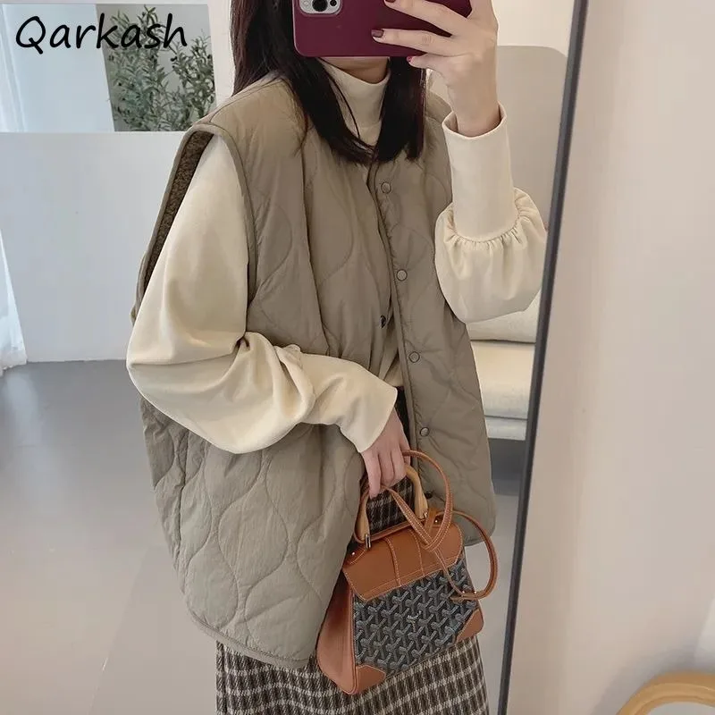 Lambswool Vests Spring Autumn Two Sides Wear Solid Loose All-match Soft Sleeveless Outerwear Stylish Casual Simple Korean Style