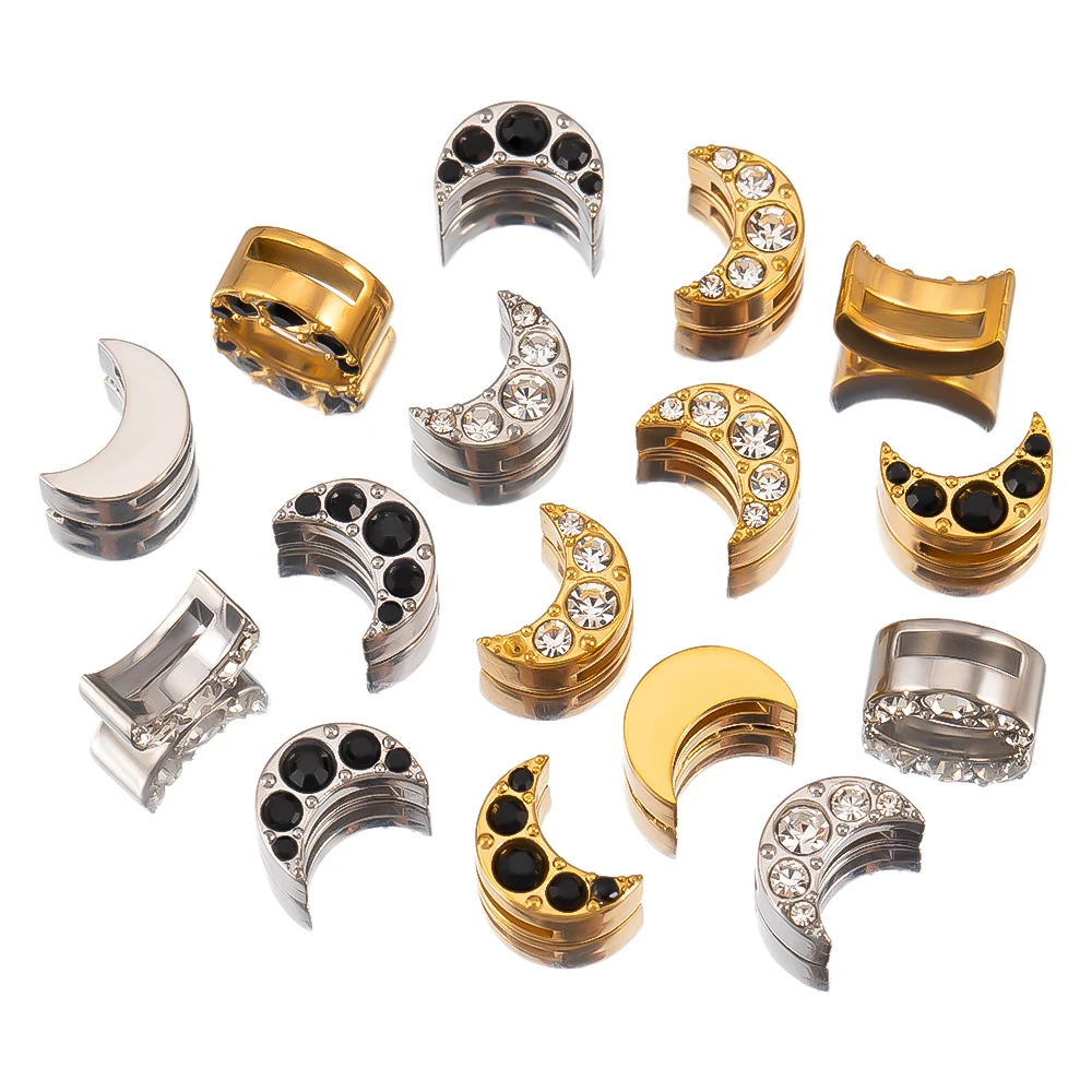 

2pcs Multi Shaped Inlaid Rhinestone Stainless Steel Bead 18k Vacuum Plated For DIY Women's Pendant Accessory Loose Bead Material