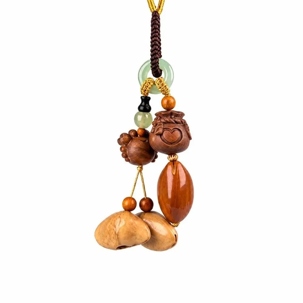 New Natural Fruit Shell Wind Chime Keychain Rope Lanyards Hanging Bell Pendant DIY Wooden Bag Pendant Charm Backpack Decoration