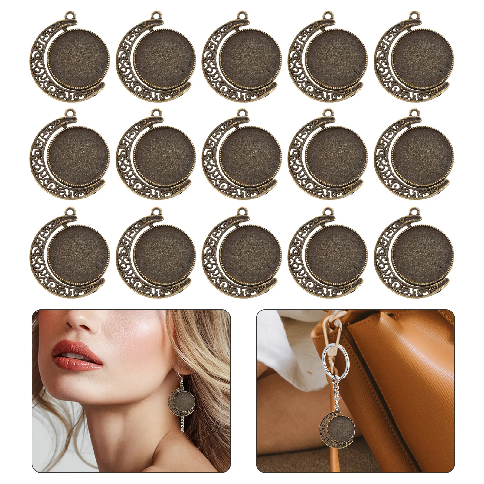 

20Pcs Round Bezel Trays Alloy Pendant Bases for DIY Jewelry Making Craft Cabochon Resin Hanging Pendant Supplies