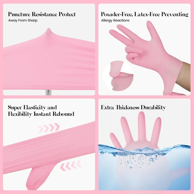 Kids Disposable Nitrile Gloves for 6-15 Years XSmall Pink Latex Powder Free Cleaning Gloves for Child Painting Crafting Playing