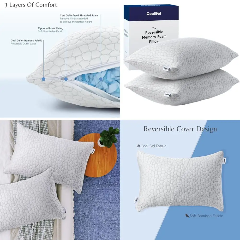 

Набор из 2 подушек King Size с эффектом памяти - с наполнителем из измельченного пенополиуретана, регулируемая поддержка, двусторонний чехол, гипоаллергенные и дышащие.